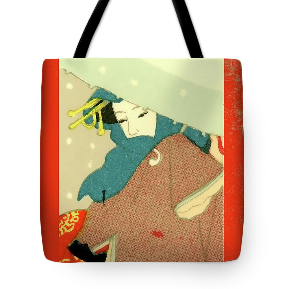 Japan Tote Bag featuring the mixed media Designer Series Japanese Matchbox Label 136 by Carol Leigh