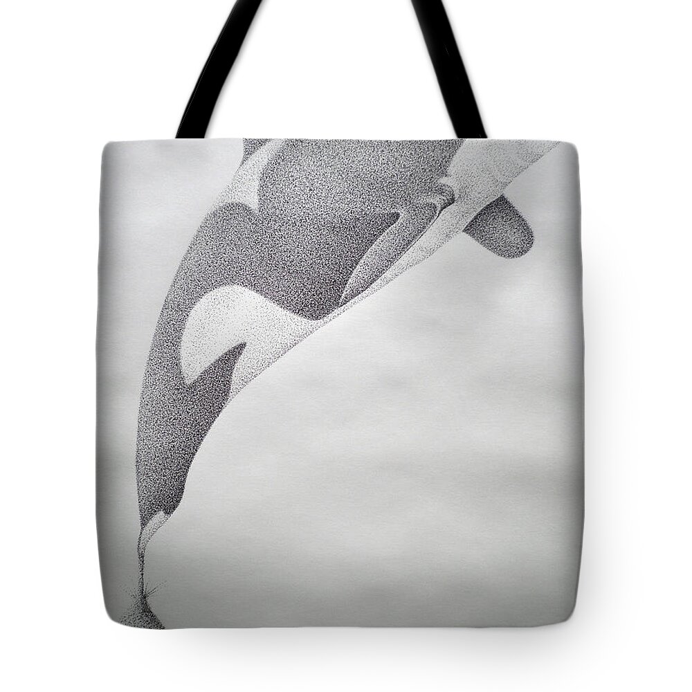 Whale Digital Art Tote Bag featuring the drawing Desintigrating Orca by Mayhem Mediums