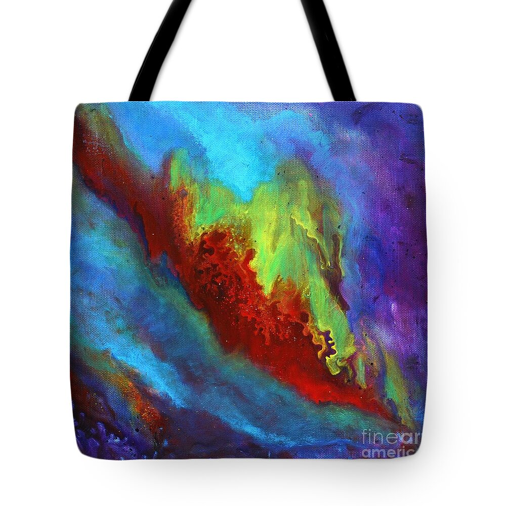Desire Tote Bag featuring the painting Desire a vibrant colorful abstract painting with a glittering center by Manjiri Kanvinde