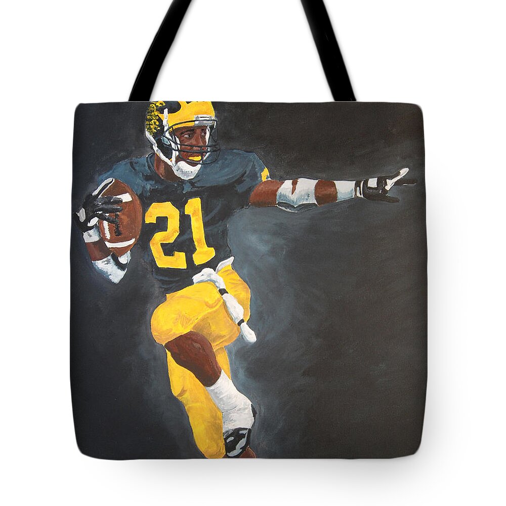Desmond Howard Tote Bag featuring the painting Desmond Heisman by Travis Day