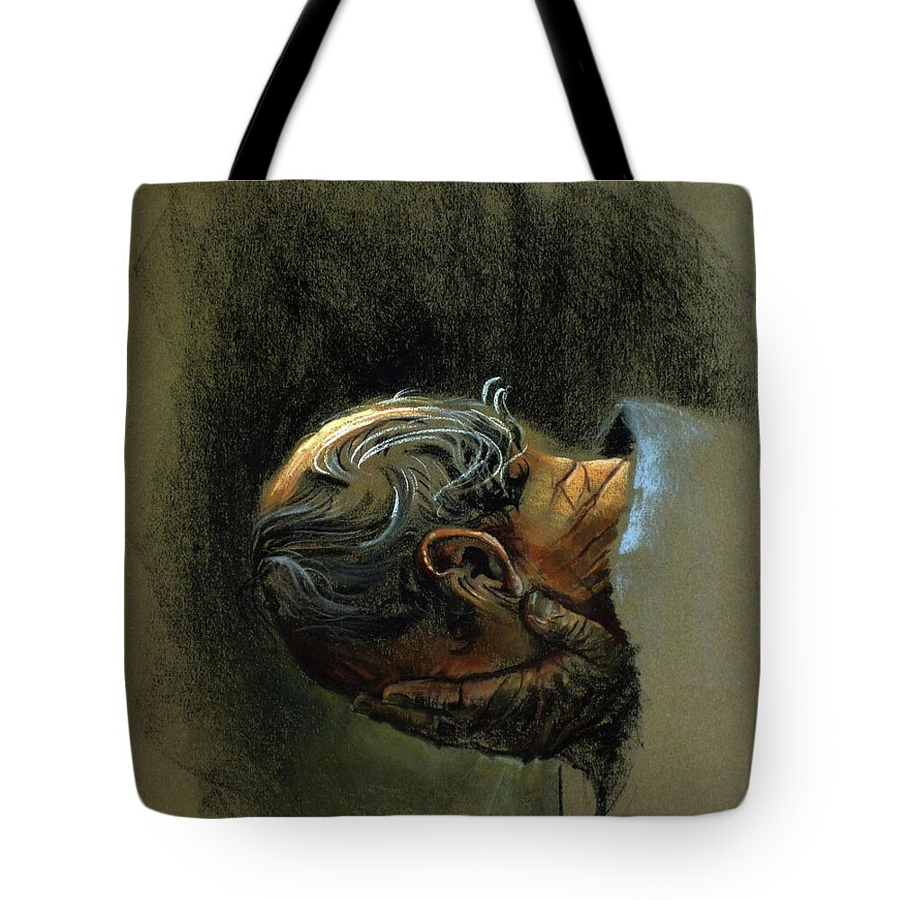 Cast Tote Bag featuring the painting Despair. Why are you downcast? by Graham Braddock