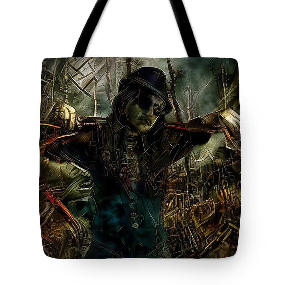 Destructor Tote Bag featuring the mixed media Destructor by Lilia S