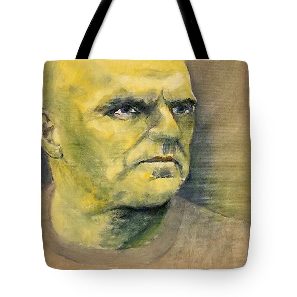 A Man Tote Bag featuring the painting Determination / Portrait by Dagmar Helbig