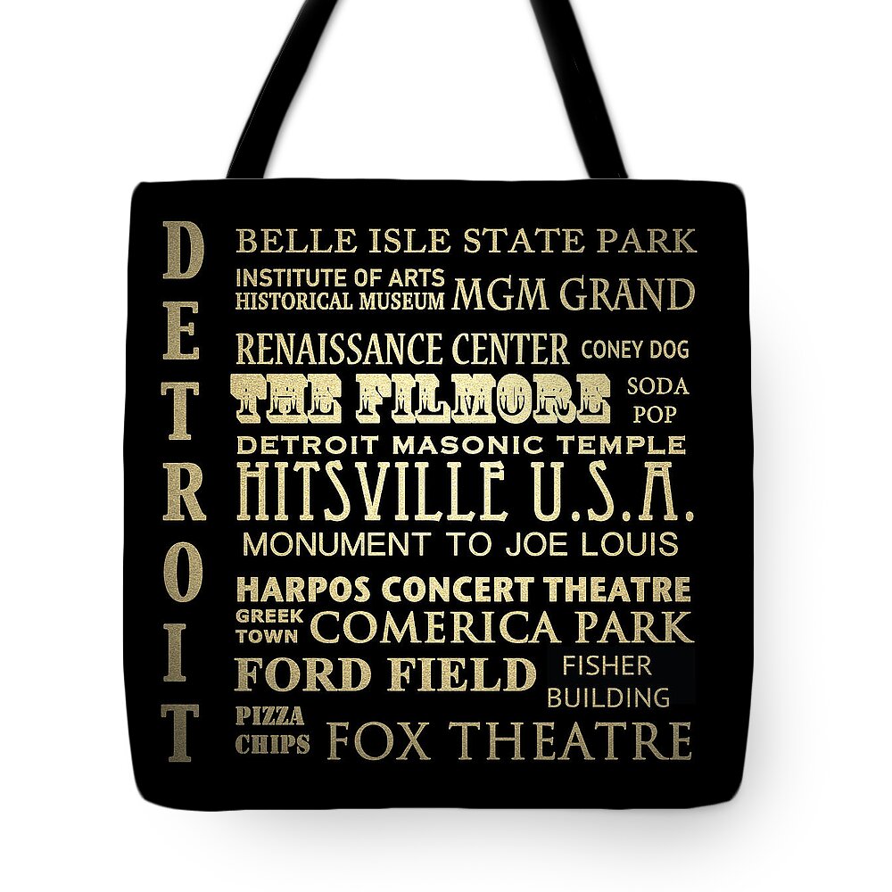 Detroit Tote Bag featuring the digital art Detroit Michigan Famous Landmarks by Patricia Lintner