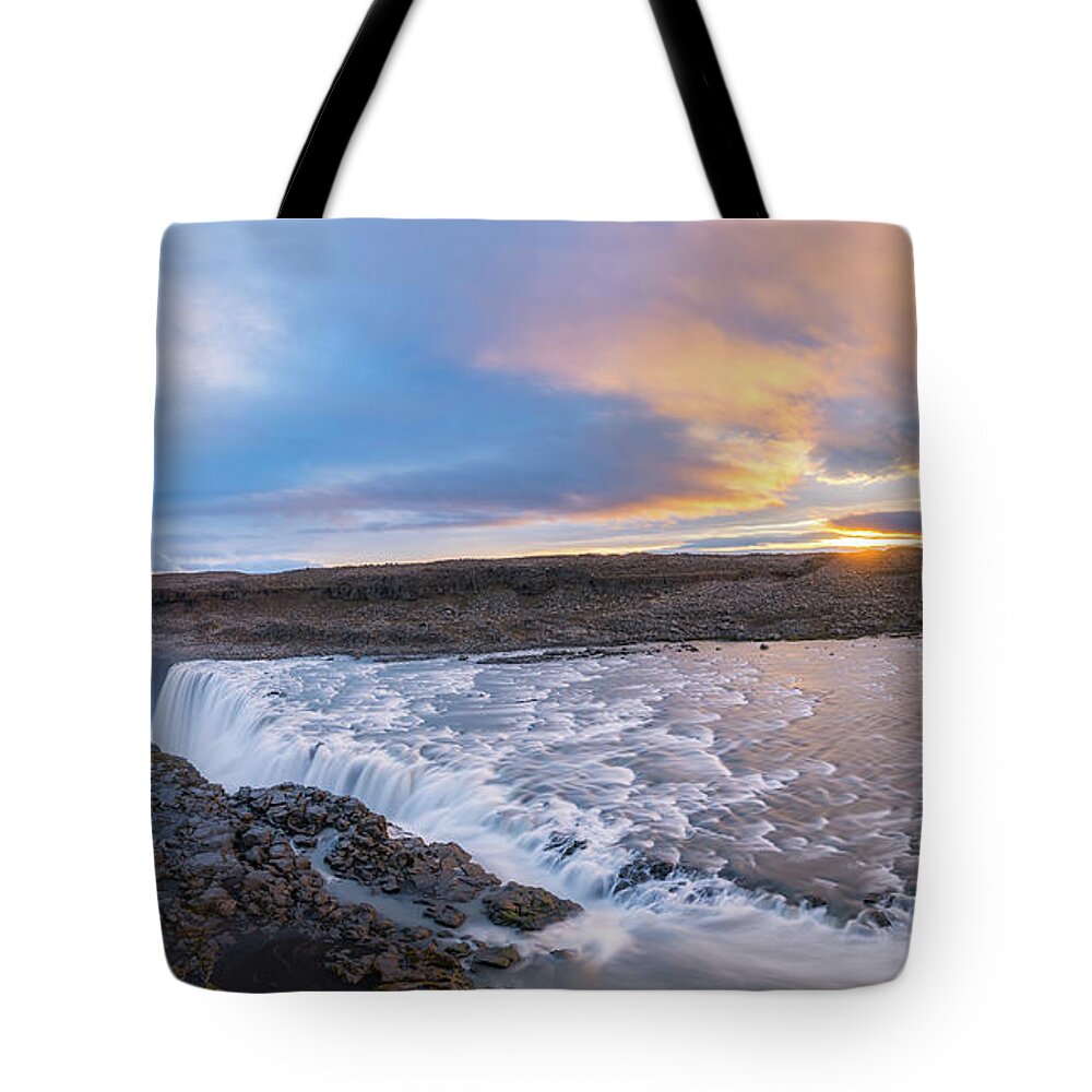 Dettifoss Tote Bag featuring the photograph Dettifoss Sunrise Panorama by Michael Ver Sprill