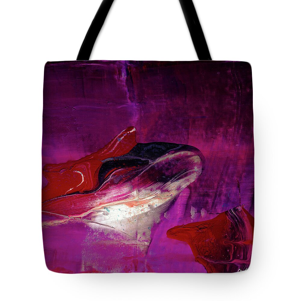 Abstract Tote Bag featuring the painting Devilfish Art - Purple Vibrant Underwater Abstract Painting by Modern Abstract