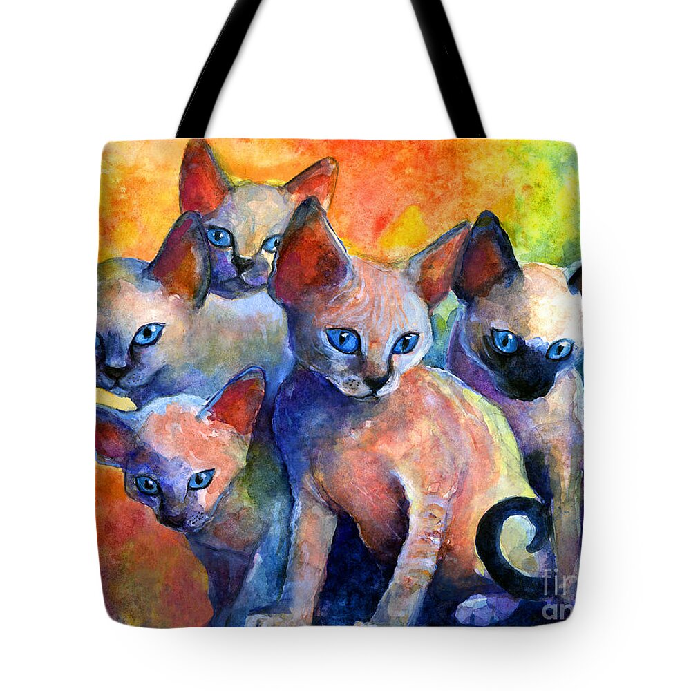 Kittens Tote Bag featuring the painting Devon Rex kitten cats by Svetlana Novikova