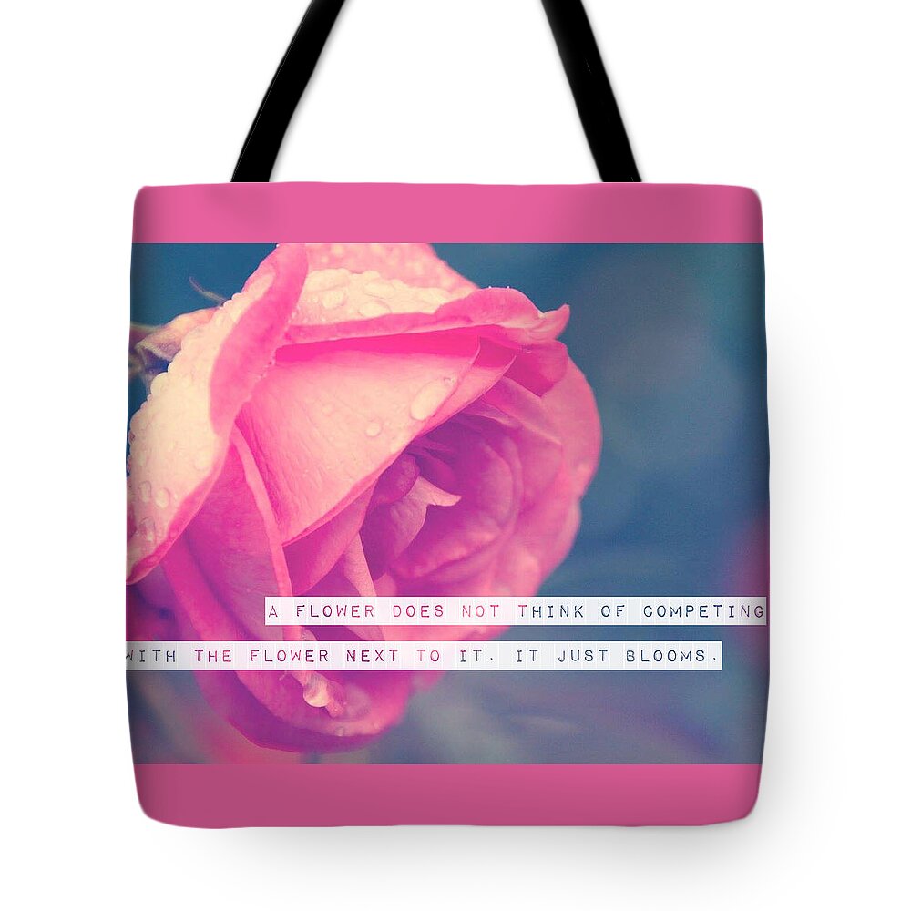 #rose Tote Bag featuring the photograph Dewey Rose Quote by Rebekah Zivicki