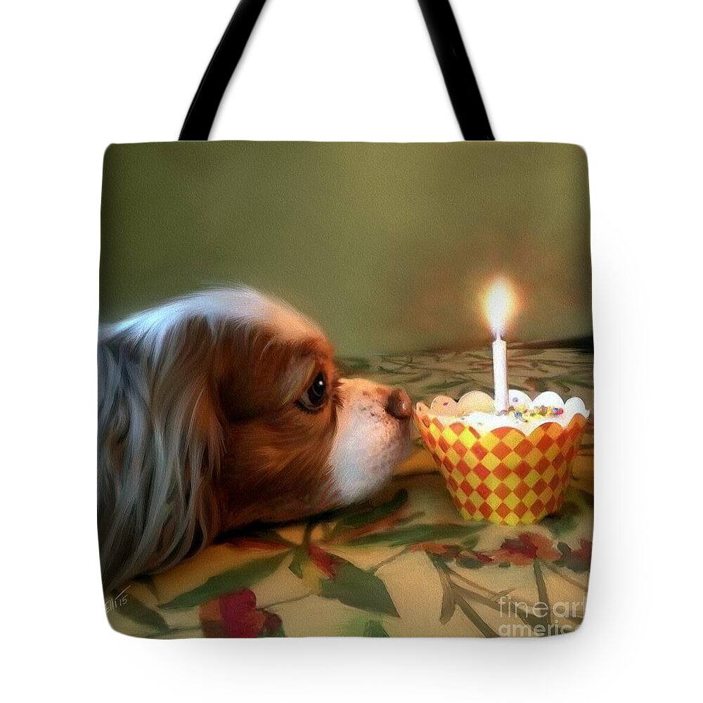Dog Tote Bag featuring the mixed media Cavalier, Dewey's Wish... by Mark Tonelli