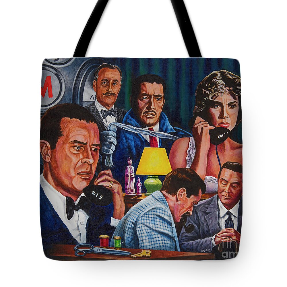 Alfred Hitchcock Tote Bag featuring the painting Dial M for Murder by Michael Frank