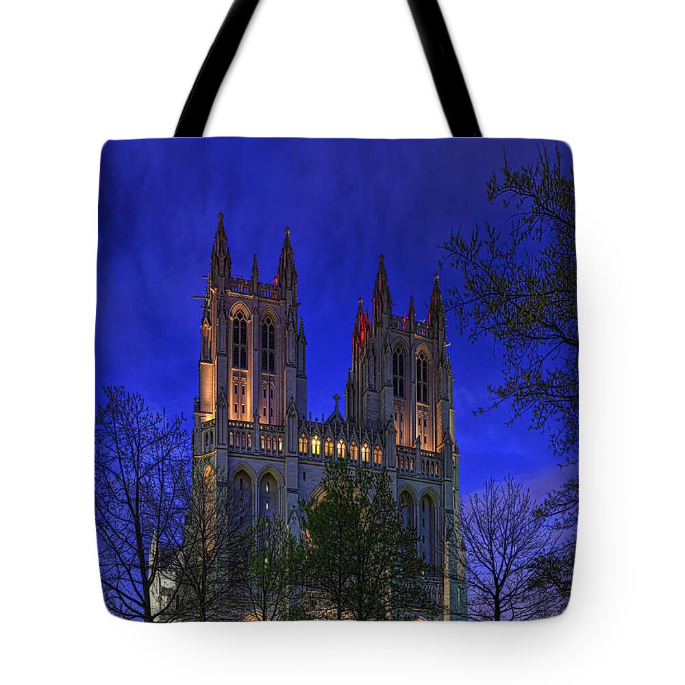 Metro Tote Bag featuring the digital art Digital Liquid - Washington National Cathedral After Sunset by Metro DC Photography