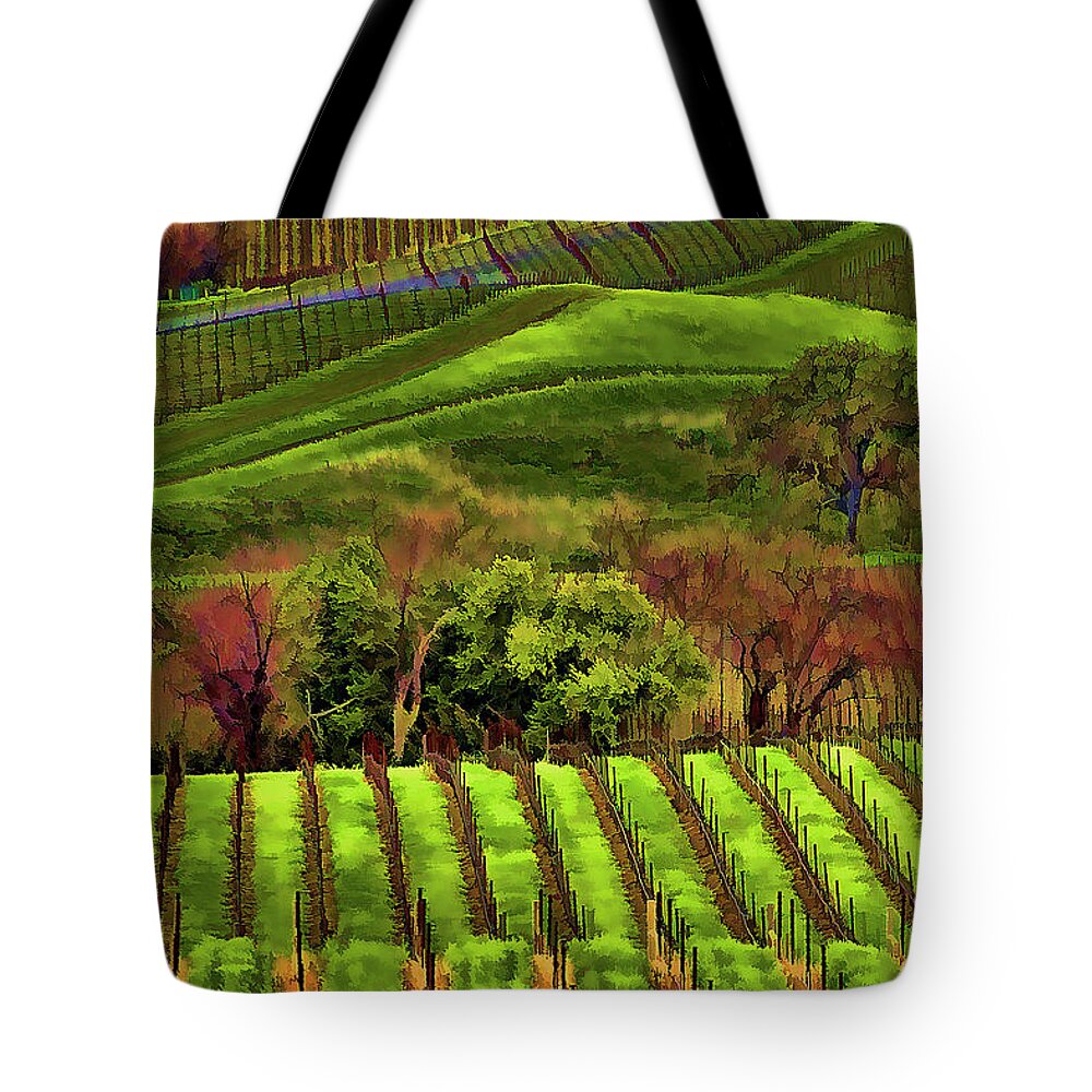 Napa Tote Bag featuring the digital art Enhanced Stunning Napa Valley Vineyards Vibrant by Chuck Kuhn