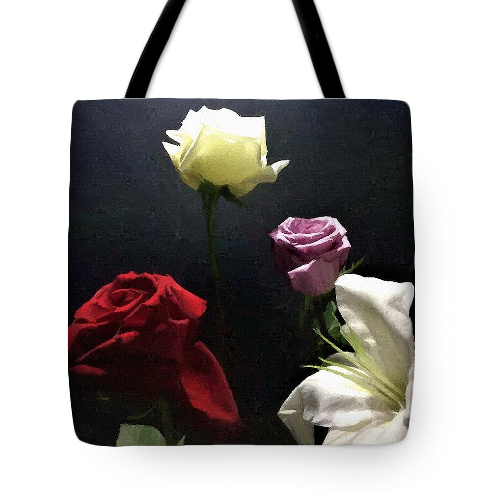 Digital Artwork Tote Bag featuring the digital art Digital Painting Artwork Floral Bouquet by Delynn Addams