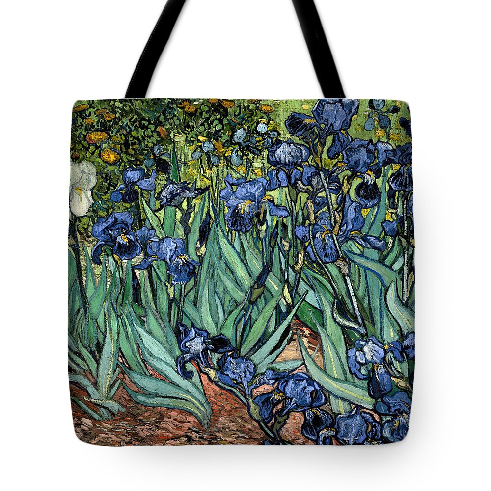 Vincent Van Gogh Tote Bag featuring the digital art Digital Remix Irises by David Bridburg