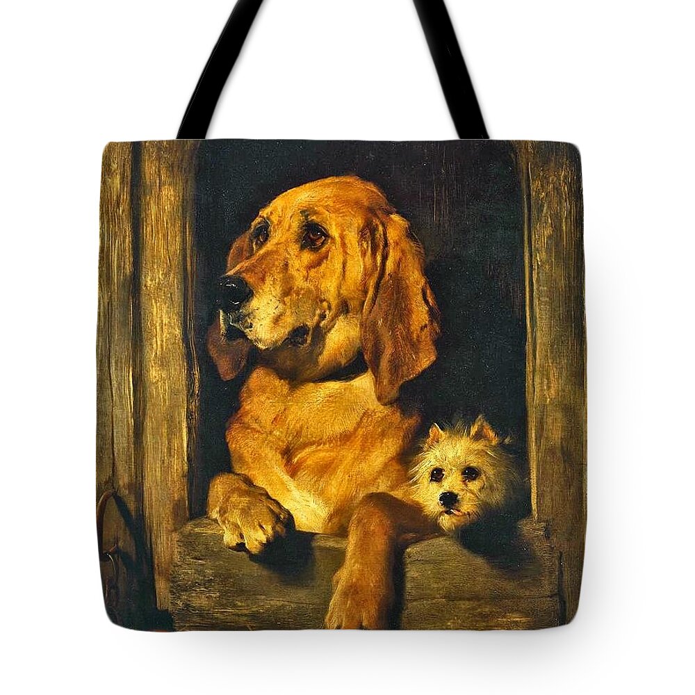 Sir Edwin Henry Landseer - Dignity And Impudence 1839 Tote Bag featuring the painting Dignity and Impudence by MotionAge Designs