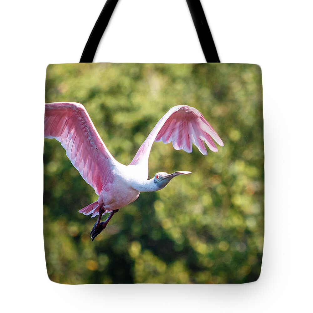 Florida Tote Bag featuring the photograph Ding Darling - Roseate Spoonbill - Wings High by Ronald Reid
