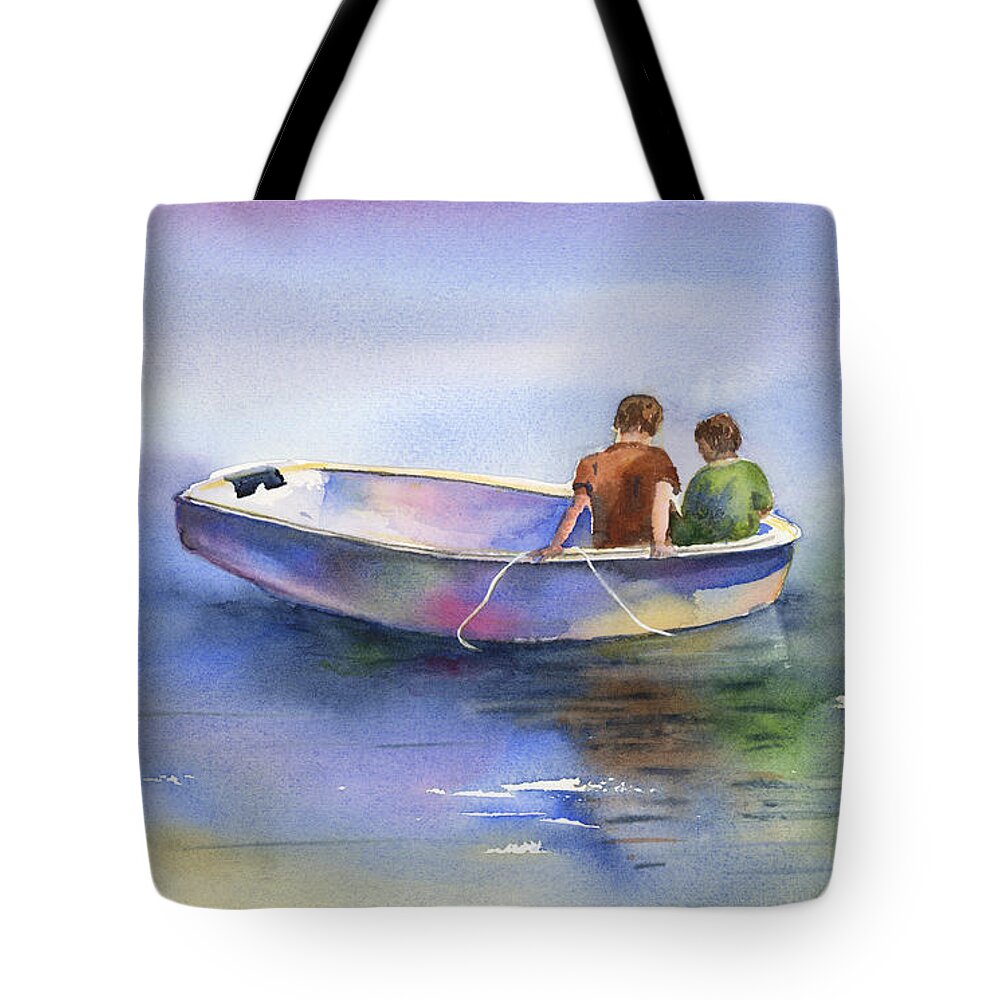 Boat Tote Bag featuring the painting Dinghy Conversation by Amy Kirkpatrick