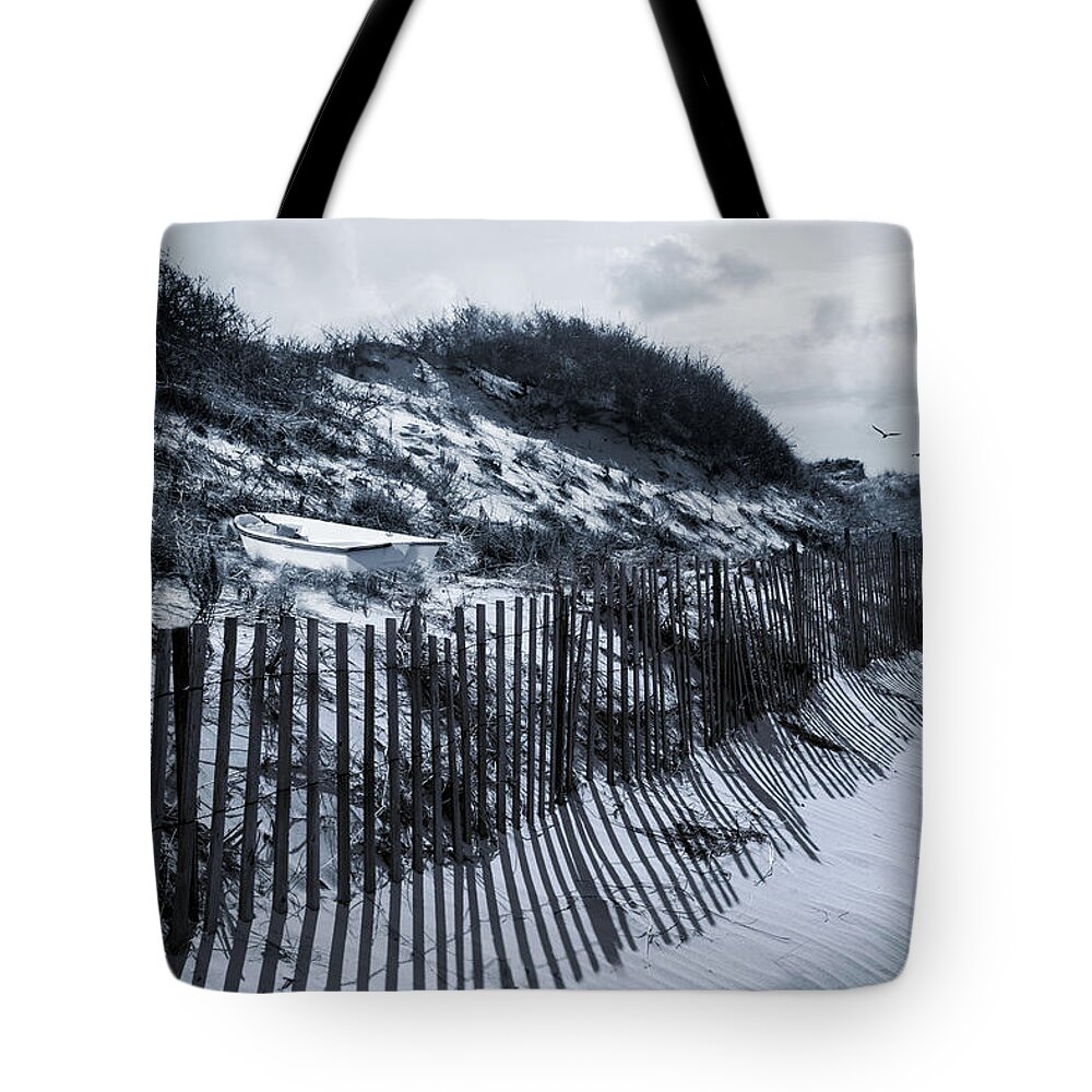 Beach Tote Bag featuring the photograph Dinghy in the Dunes by Robin-Lee Vieira