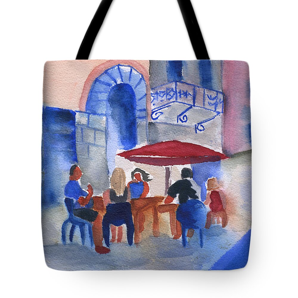 Dinner In Old San Juan Tote Bag featuring the painting Dinner In Old San Juan by Frank Bright