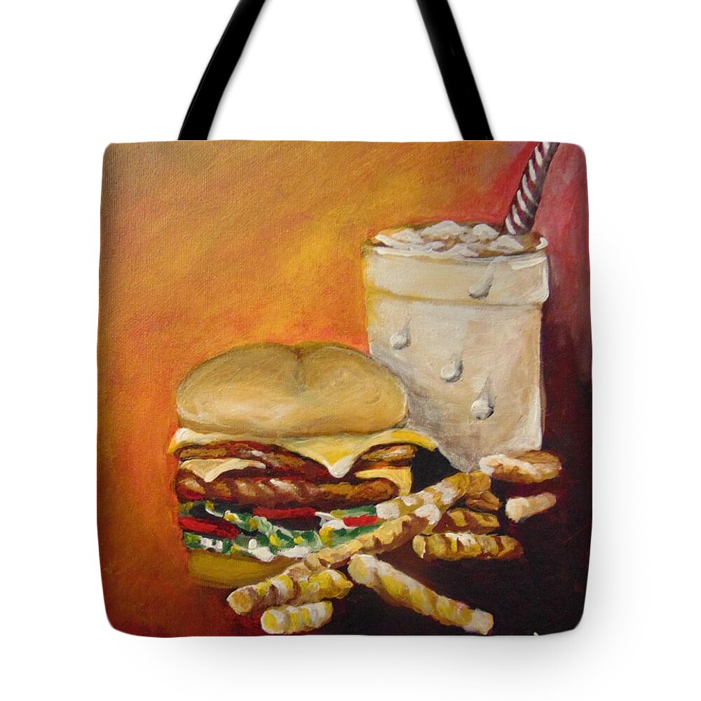 Food Tote Bag featuring the painting Dinner Time by Saundra Johnson