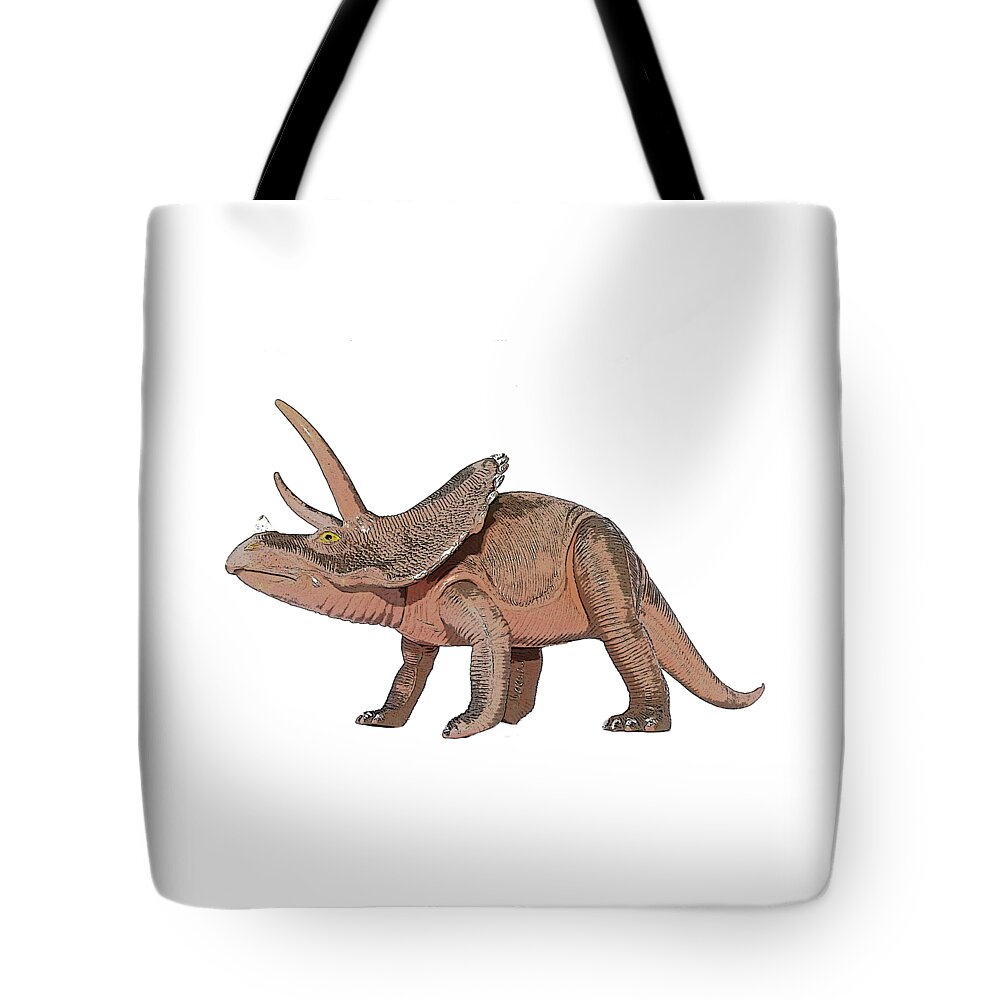 Triceraptos Tote Bag featuring the digital art Dino Triceraptos by Miroslav Nemecek