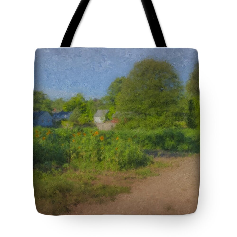 Dirt Road Tote Bag featuring the painting Dirt Road at Langwater Farm by Bill McEntee