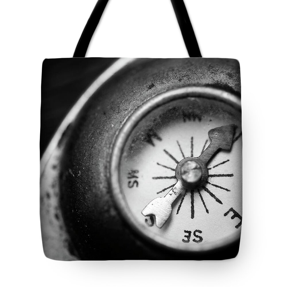 Black And White Tote Bag featuring the photograph Discovering My Compass by Matthew Blum