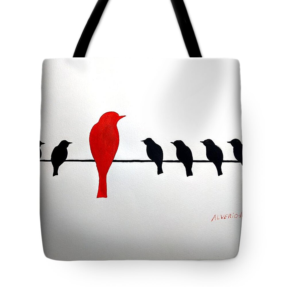 Bird Tote Bag featuring the painting Dissonant by Edwin Alverio