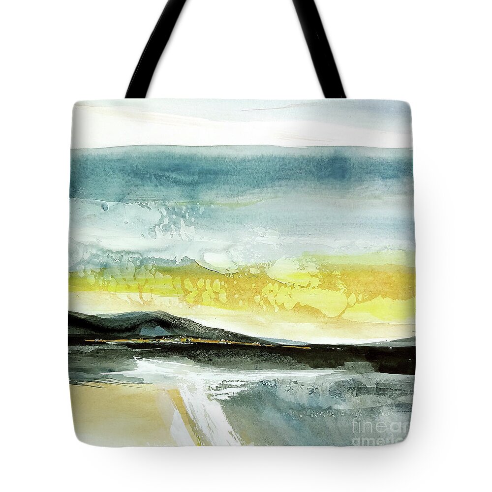 Original Watercolors Tote Bag featuring the painting Distant City 1 by Chris Paschke