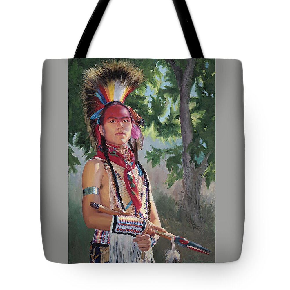 Native American Tote Bag featuring the painting Distant Song by Christine Lytwynczuk