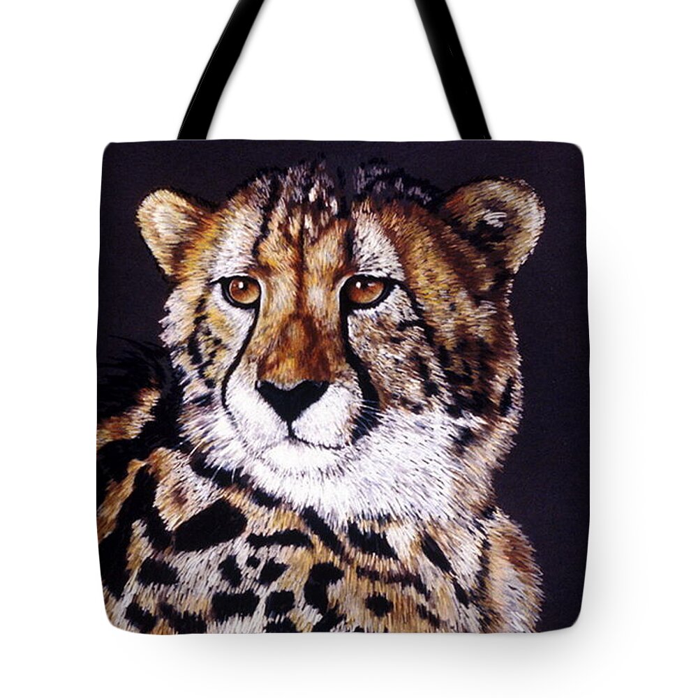 Cheetah Tote Bag featuring the drawing Distinctive by Barbara Keith