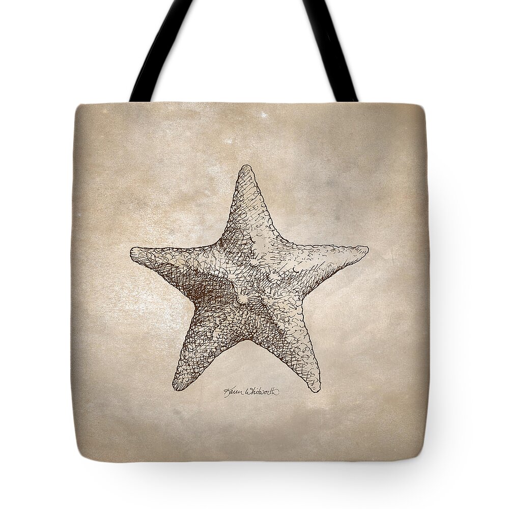 Shell Drawing Tote Bag featuring the digital art Distressed Antique Nautical Starfish by K Whitworth