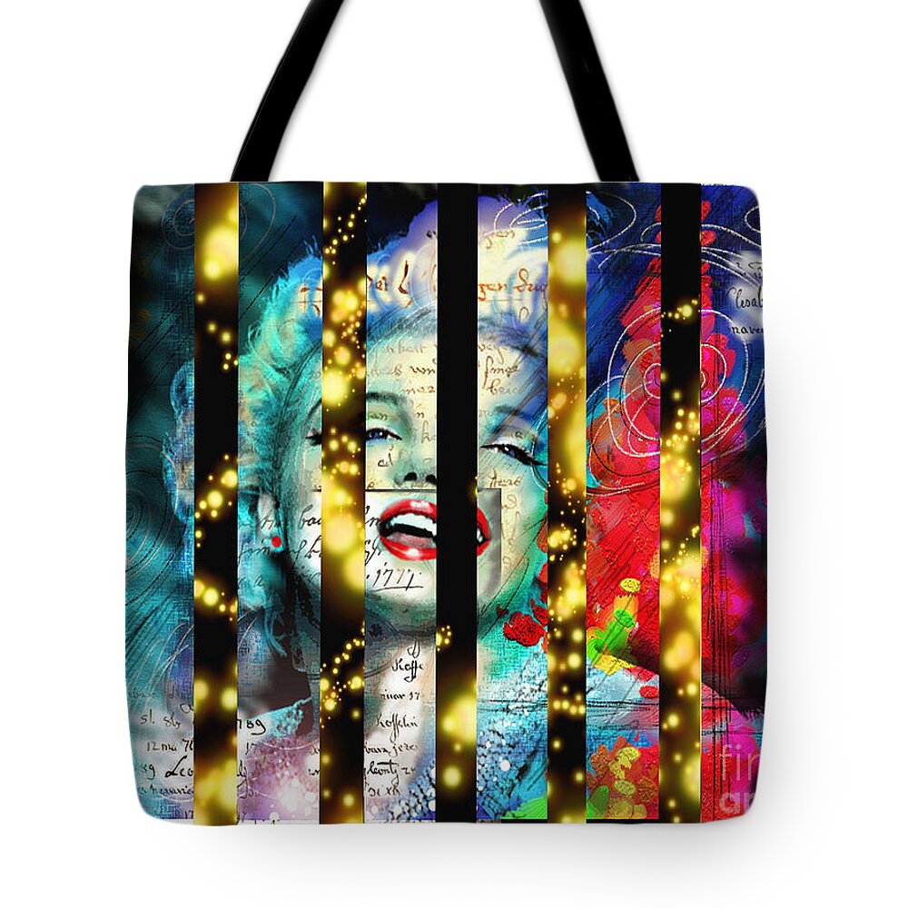 Marilyn Monroe Tote Bag featuring the painting Diva A Star in Stripes by Theo Danella