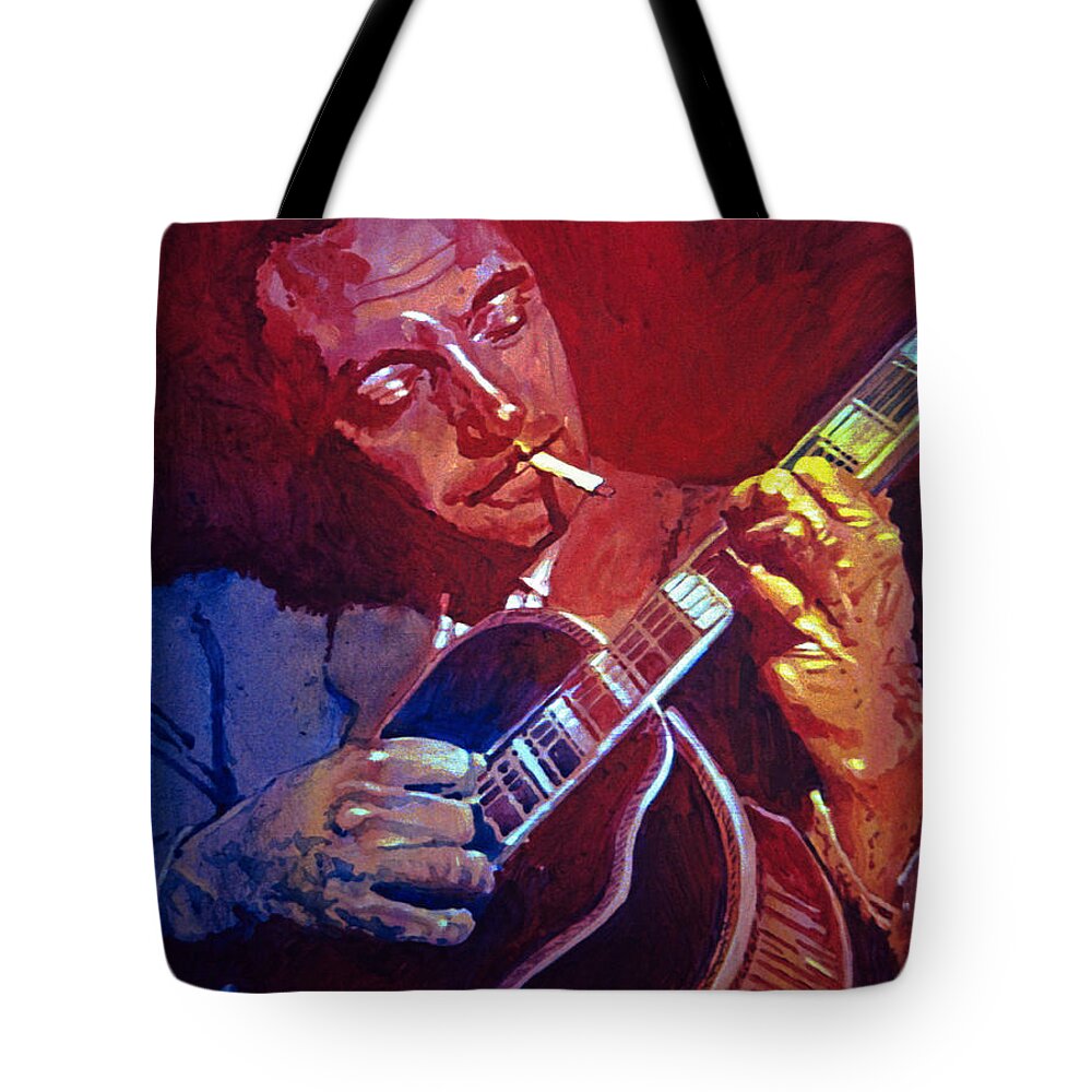 Django Tote Bag featuring the painting Django Sweet Lowdown by David Lloyd Glover