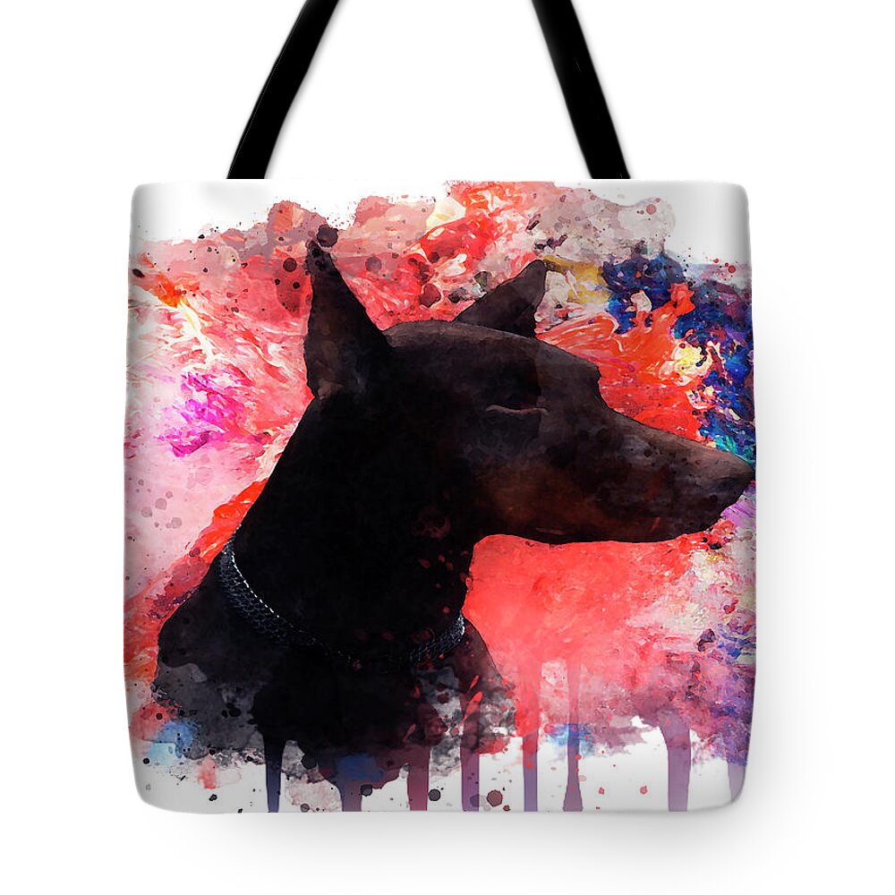 Doberman Tote Bag featuring the painting Watercolor Doberman by Zuzi 's