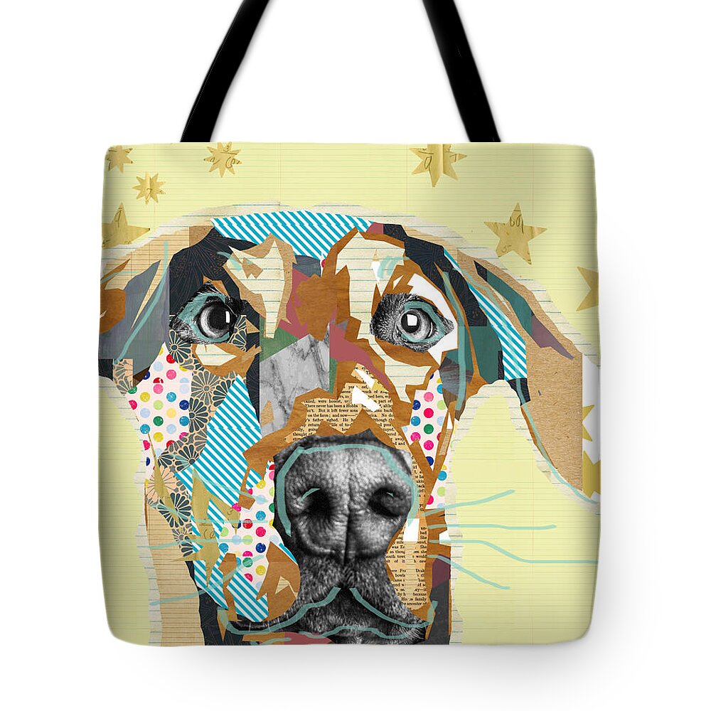 Dog Tote Bag featuring the mixed media Doberman Collage by Claudia Schoen