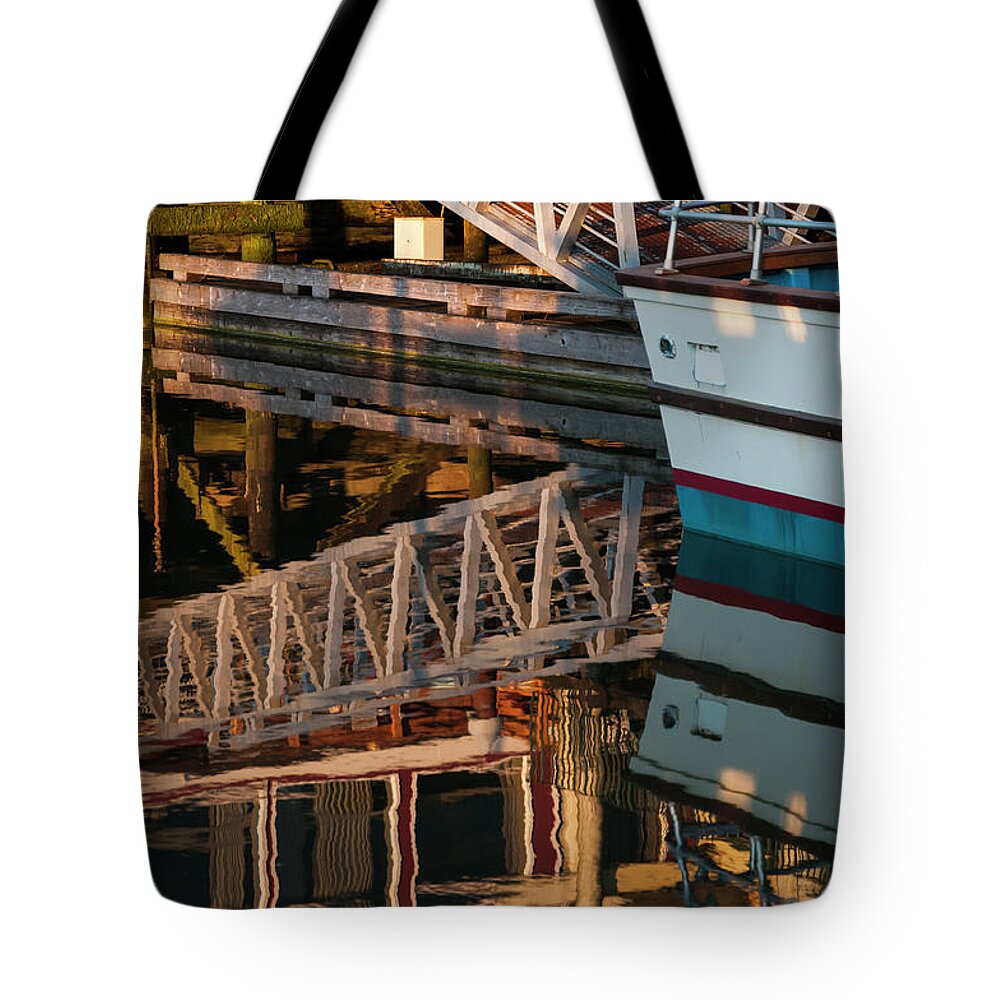 Astoria Tote Bag featuring the photograph Dock Side Reflections by Robert Potts