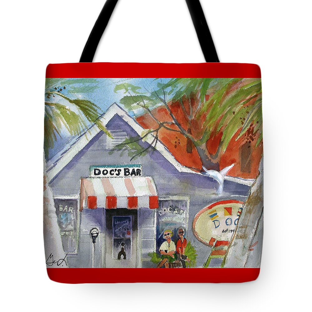 Tybee Island Art Tote Bag featuring the painting Docs Bar Tybee Island by Gertrude Palmer