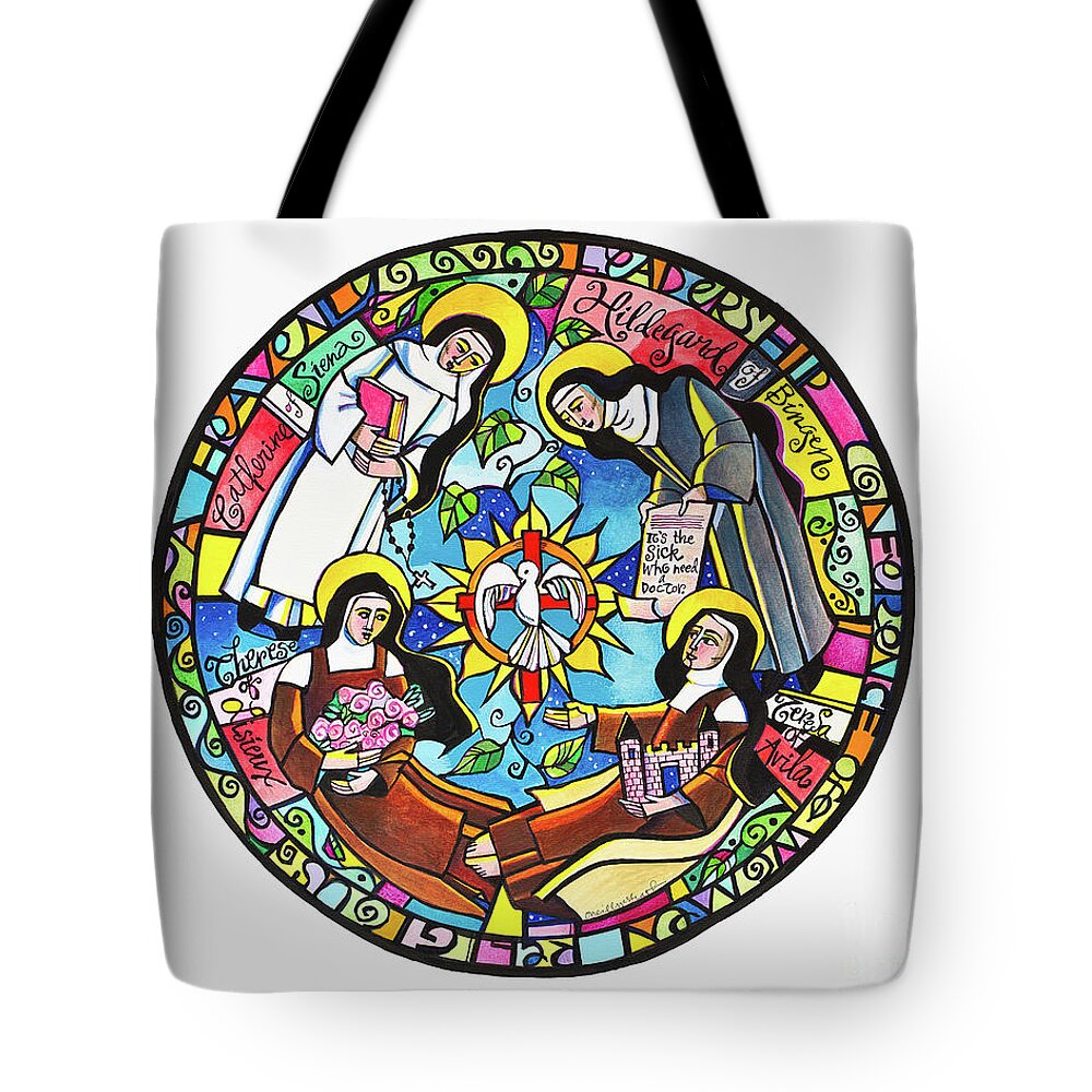 Doctors Of The Church Mandala Tote Bag featuring the painting Doctors of the Church Mandala - MMDCM by Br Mickey McGrath OSFS