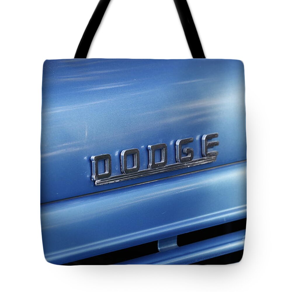 46 Dodge Tote Bag featuring the photograph Dodge Hood Emblem by Richard Lynch