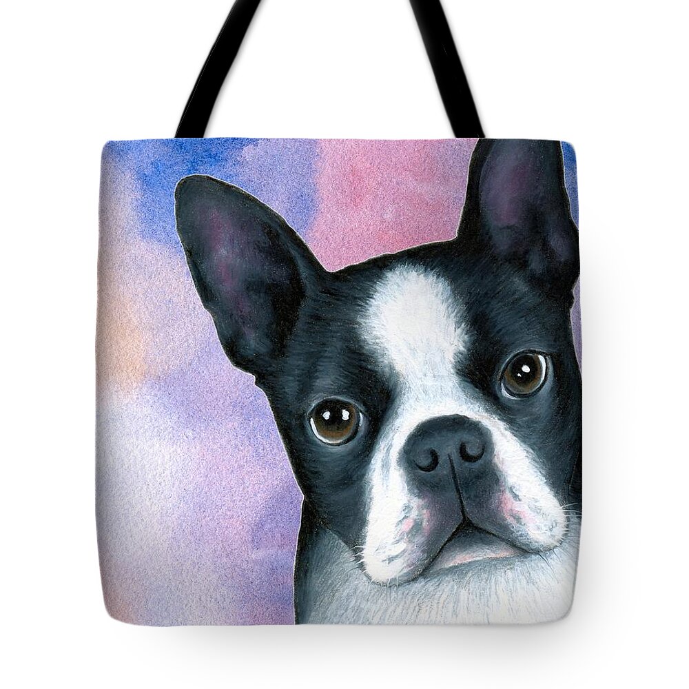 Dog Tote Bag featuring the painting Dog 128 Pink Blue by Lucie Dumas