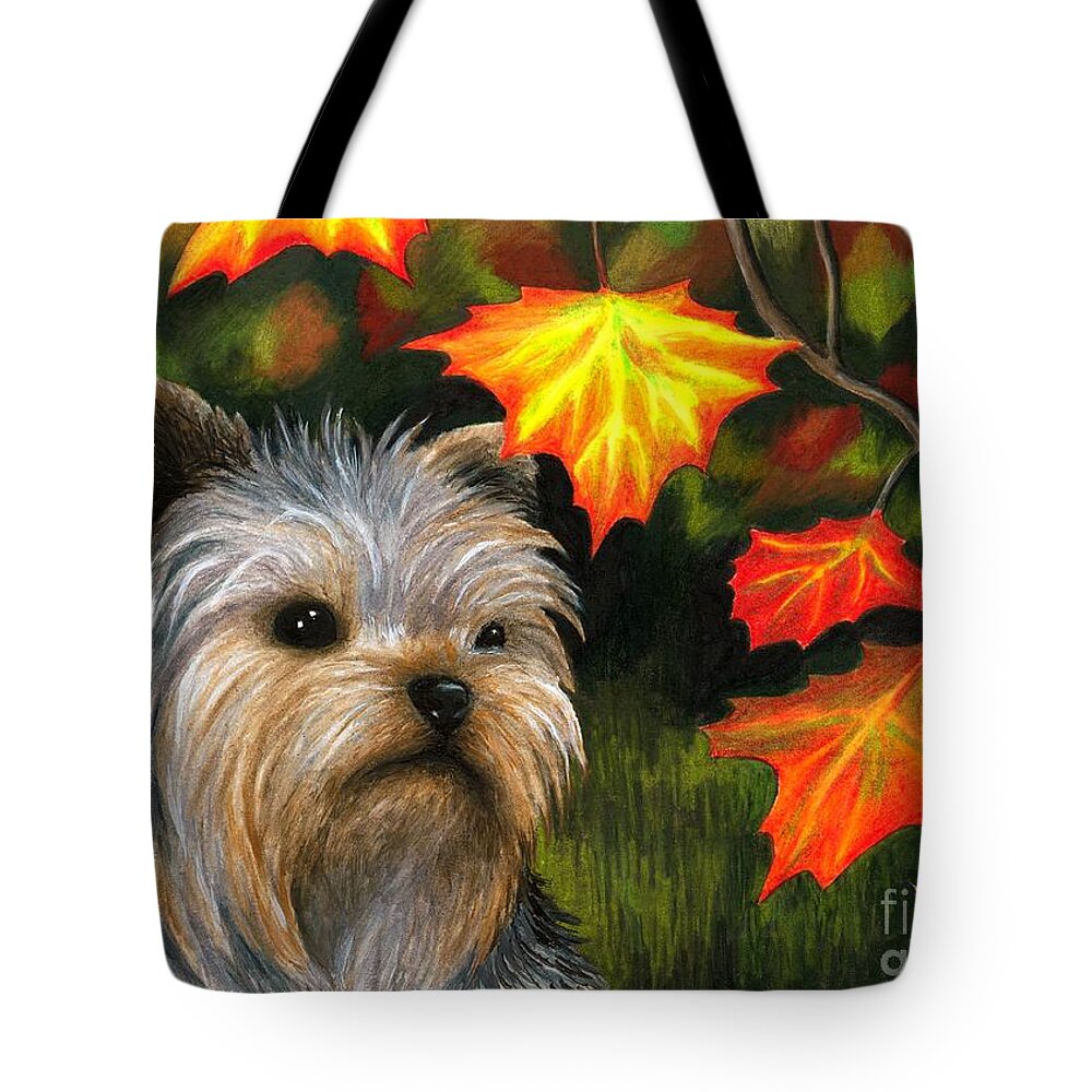 Dog Tote Bag featuring the painting Dog 78 Yorkshire by Lucie Dumas