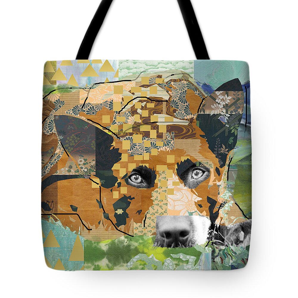 Dog Tote Bag featuring the mixed media Dog Dreaming Collage by Claudia Schoen