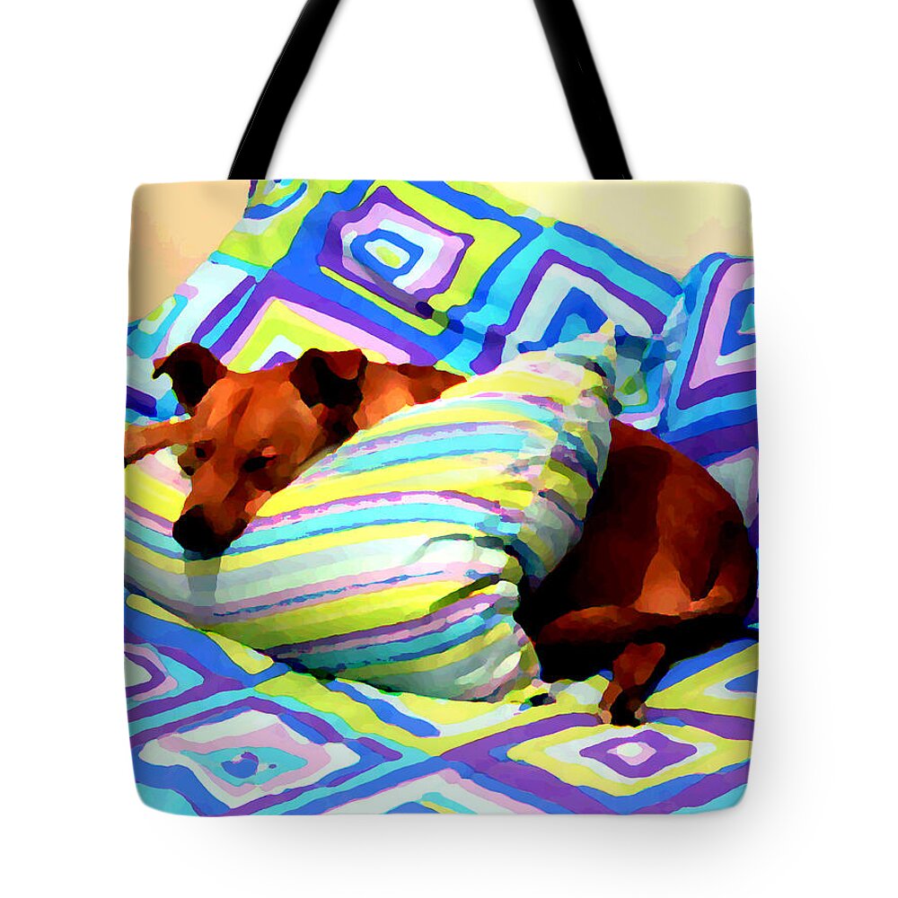 Dog Nap - Oil Effect Tote Bag featuring the photograph Dog Nap - Oil Effect by Kathy K McClellan