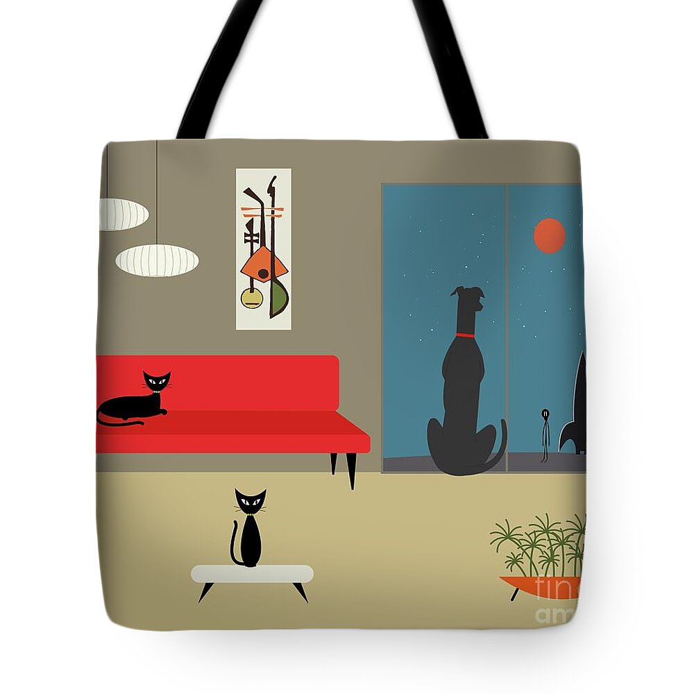 Alien Tote Bag featuring the digital art Dog Spies Alien by Donna Mibus