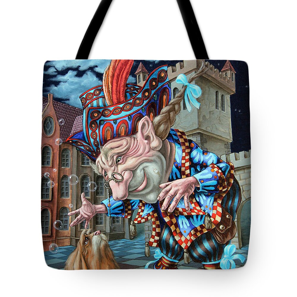Dog Tote Bag featuring the painting Dog suddenly gained its gracious host by Victor Molev