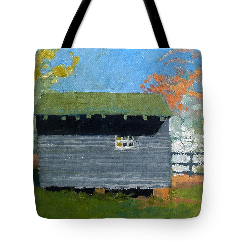 Painting Tote Bag featuring the painting Dogwood Farm Shed by Catherine Twomey