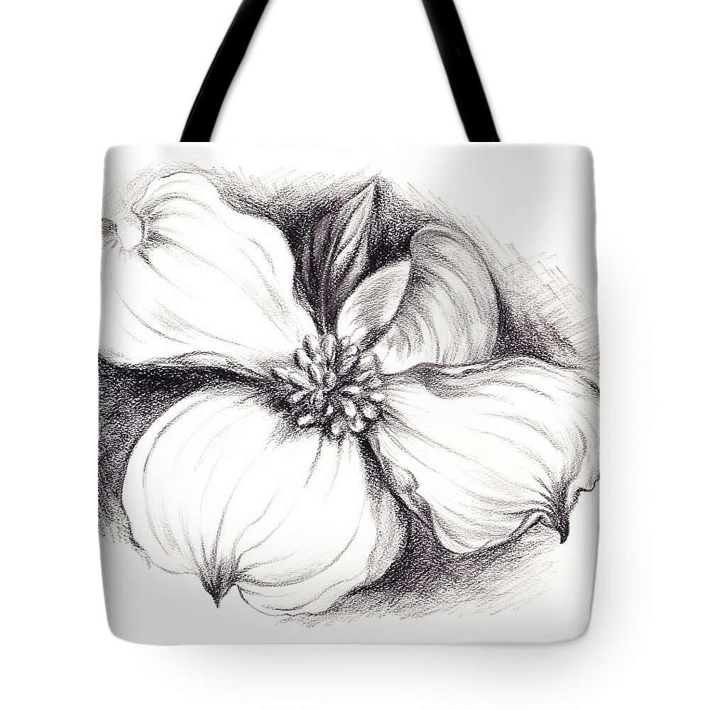 Dogwood Tote Bag featuring the drawing Dogwood Flower in Charcoal by MM Anderson