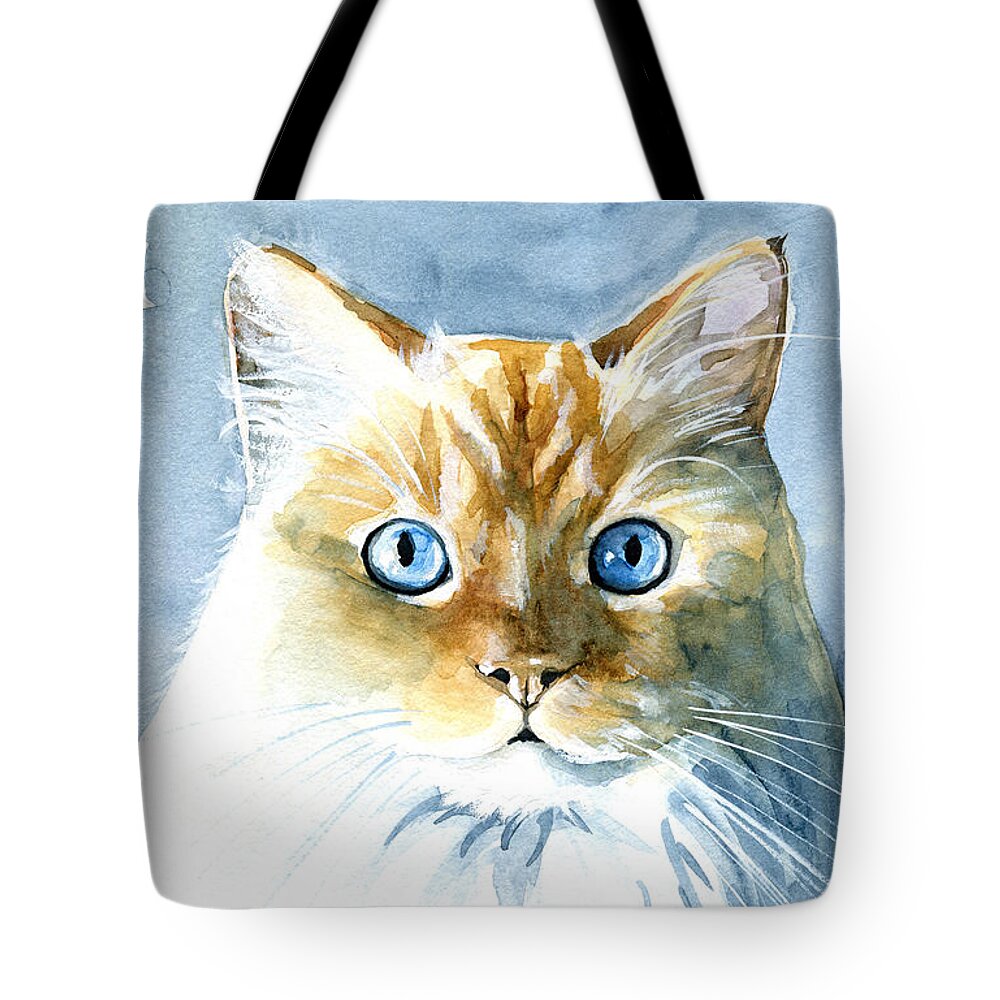 Cat Tote Bag featuring the painting Doll Face Flame Point Himalayan Cat Painting by Dora Hathazi Mendes