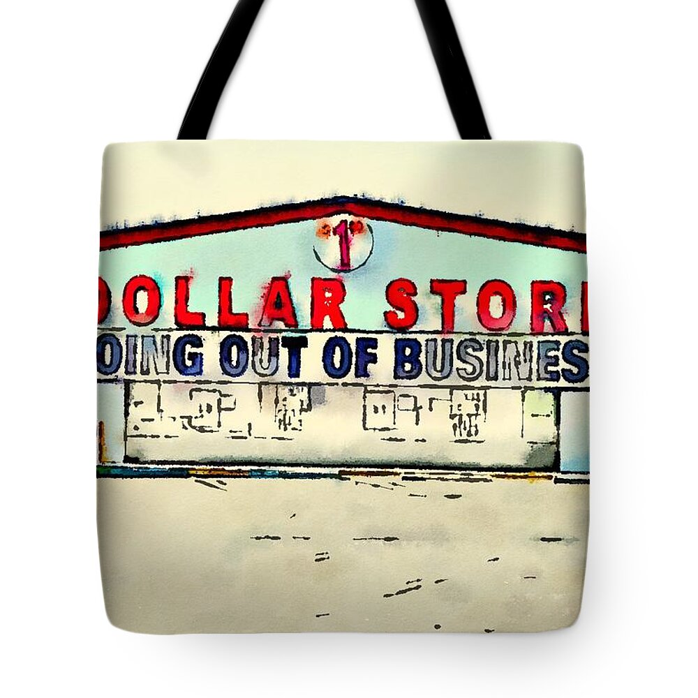 Dollar Store Tote Bag featuring the digital art Dollar Store by Steve Glines
